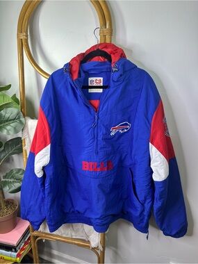 Bills NFL Red and Blue Windbreaker Pullover sz XXL